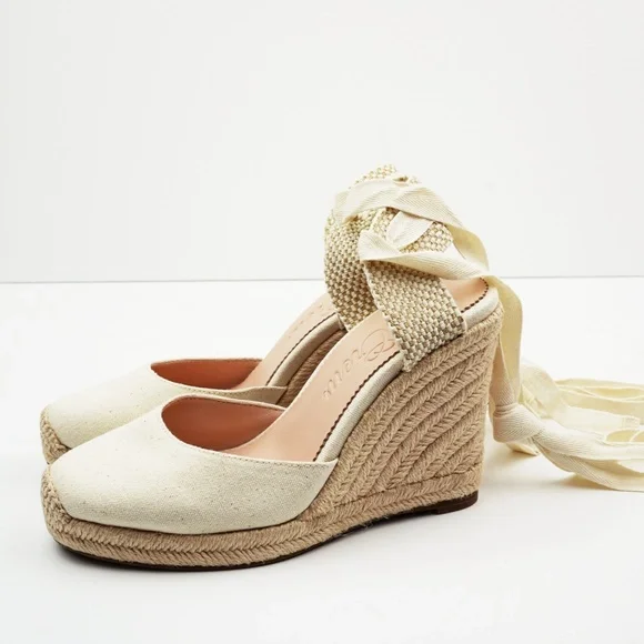New JCREW Round-toe Canvas Espadrille Wedges in Natural - Picture 4 of 5